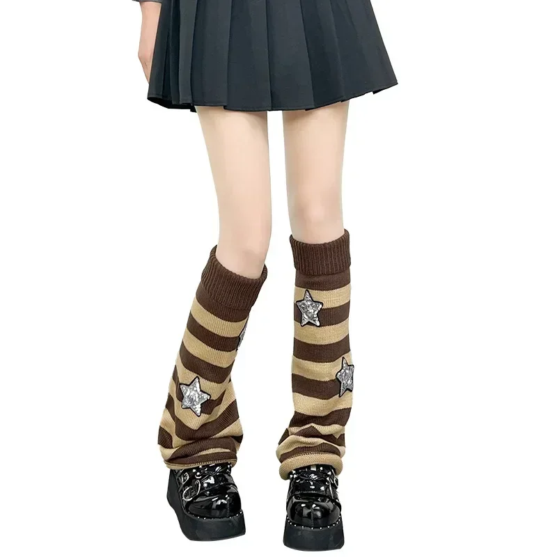 Leg Warmers Y2k Star Lolita Stripe Leg Warmers Japanese Women Gothic Long Socks Leggings Knee Knitted Cuffs Ankle Warmer