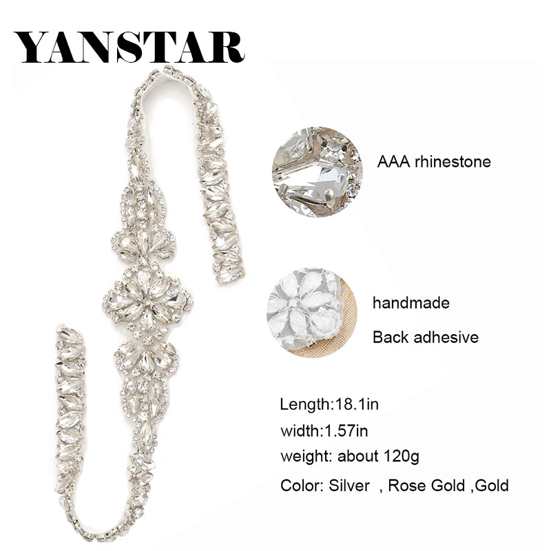 YANSTAR 10PCS Wholesale Bridal Rose Gold Crystal Rhinestone Applique Sew On Wedding Dress Belt DIY Wedding Dress Belt YS869