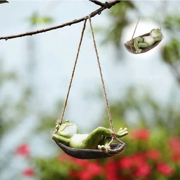 

Funny Hanging Swing Hammock Frog Statue Fairy Tree Sleeping Sculpture Hanger Yard Garden Decoration, Animal Figurines Ornaments