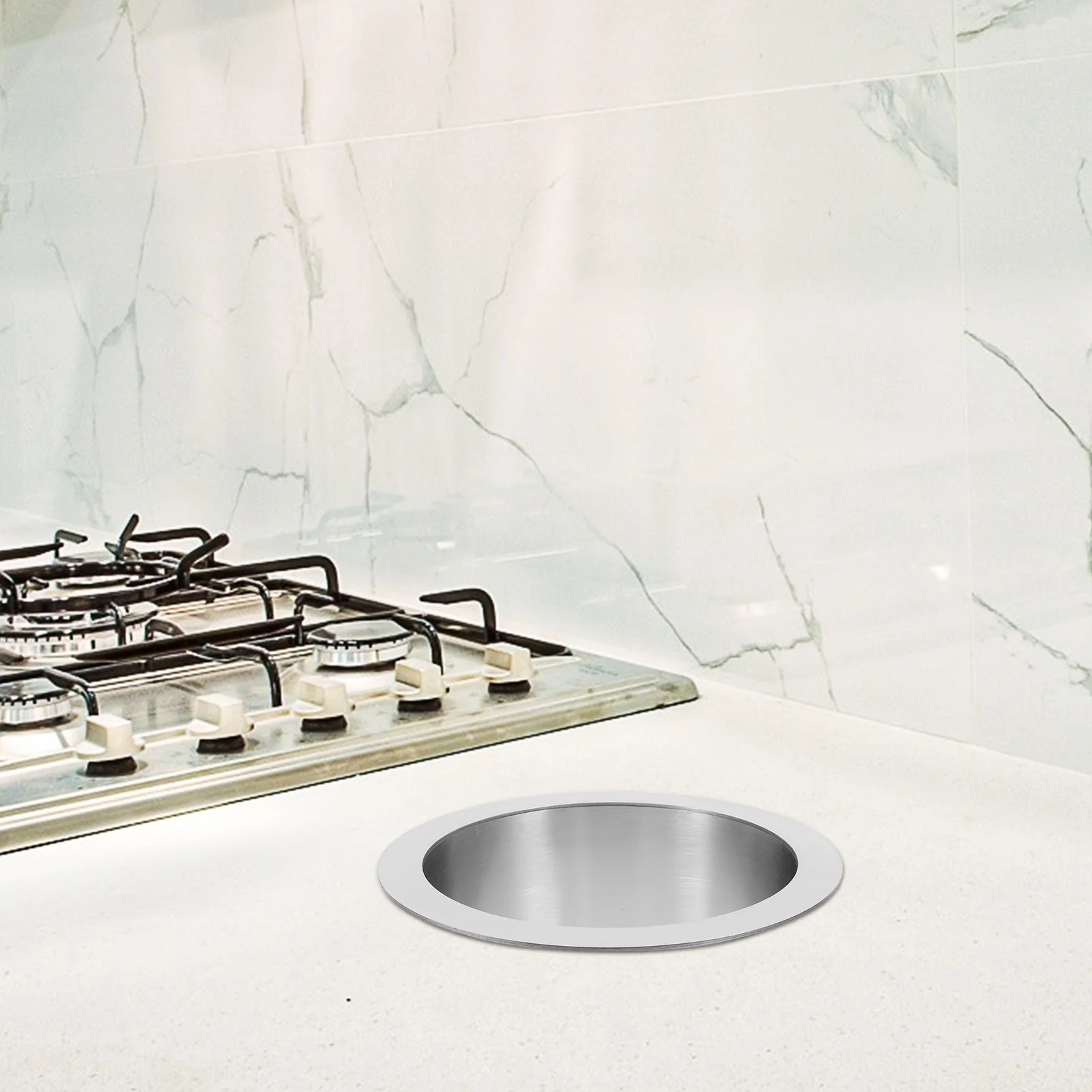 

Countertop Built-in Trash Chute Stainless Steel Round Garbage Holder Smooth Surface Easy Clean Commercial Home Use