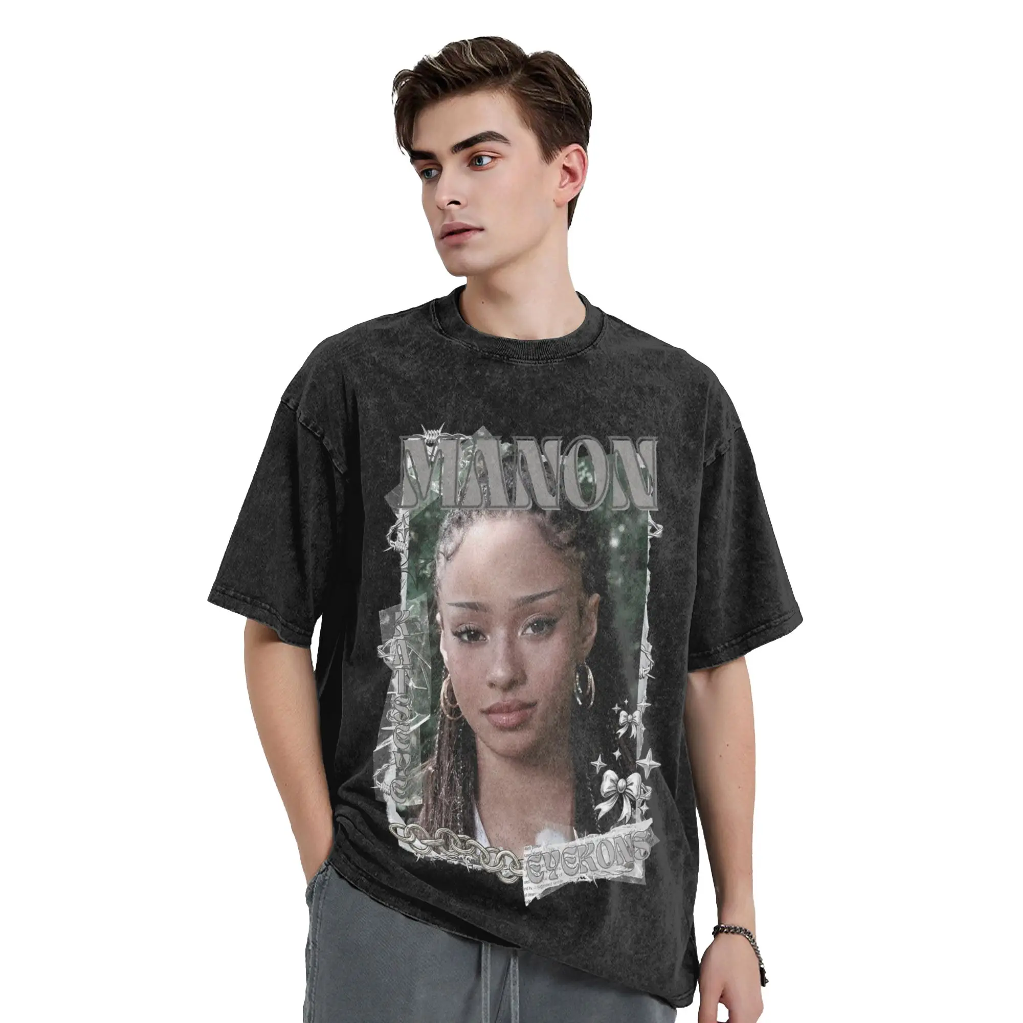 Katseyes Manon Kpop Y2K Group Washed T Shirt Streetwear Vintage T-Shirts  Tee Shirt for Men Women Short Sleeve Graphic Printed