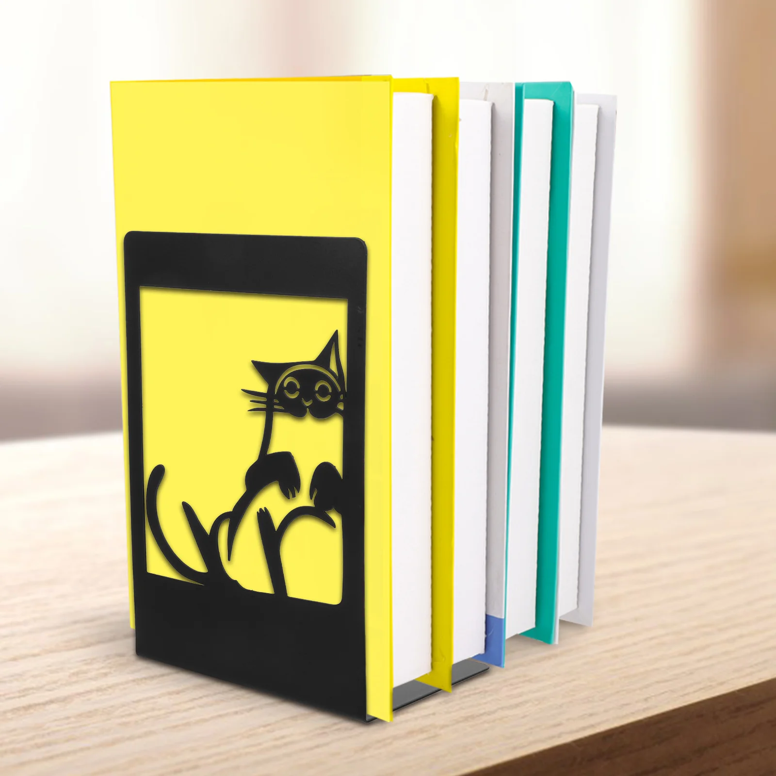 2Pcs Metal Iron Cat Bookends Decorative Bookends for Office Shelves Holder Heavy Duty Study Book Stoppers