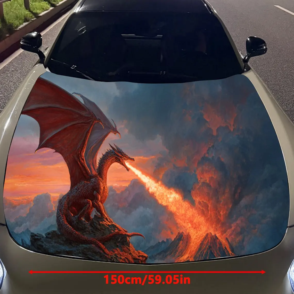 Volcanoes and Dragons Car Hood Vinyl Stickers Car Surface Protection Decal Car Decoration Cover Vinyl Wraps Waterproof Self-adhe