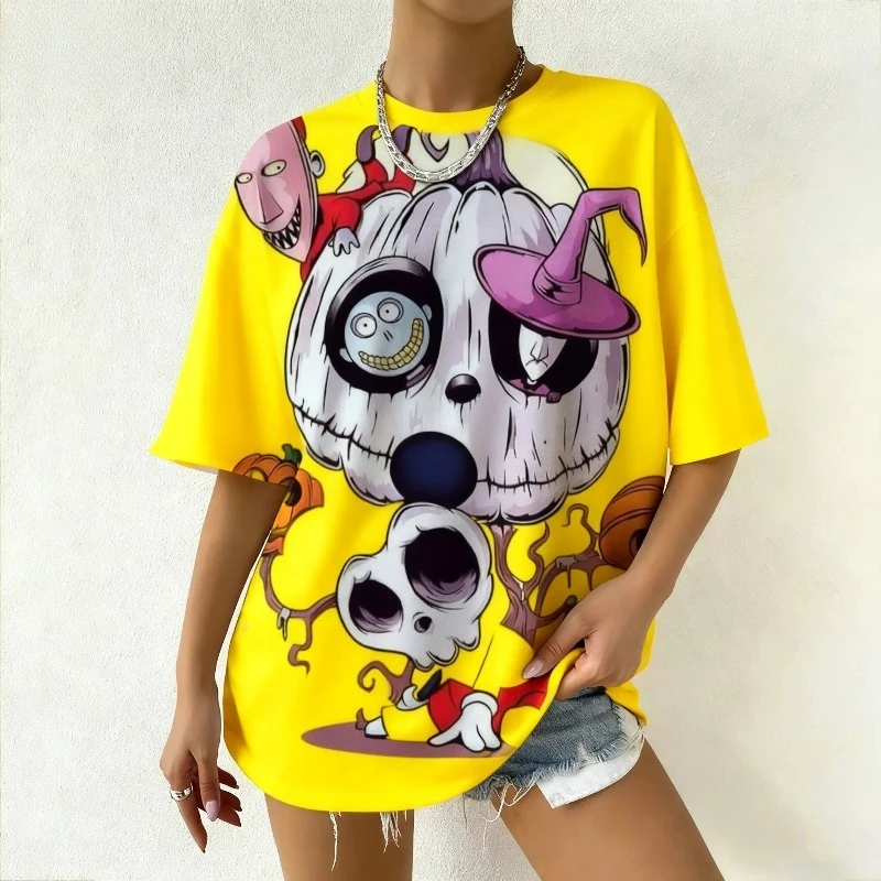 

New Women's Disney The Nightmare Before Christmas Characters Printed T-Shirt Fashion Streetwear Casual Top for Summer Vacations