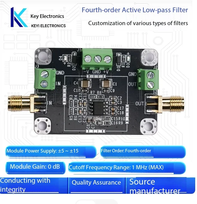 4th-Order Active Low-Pass Filter Module, RC Sensor Signal Conditioning 3.4kHz/300Hz