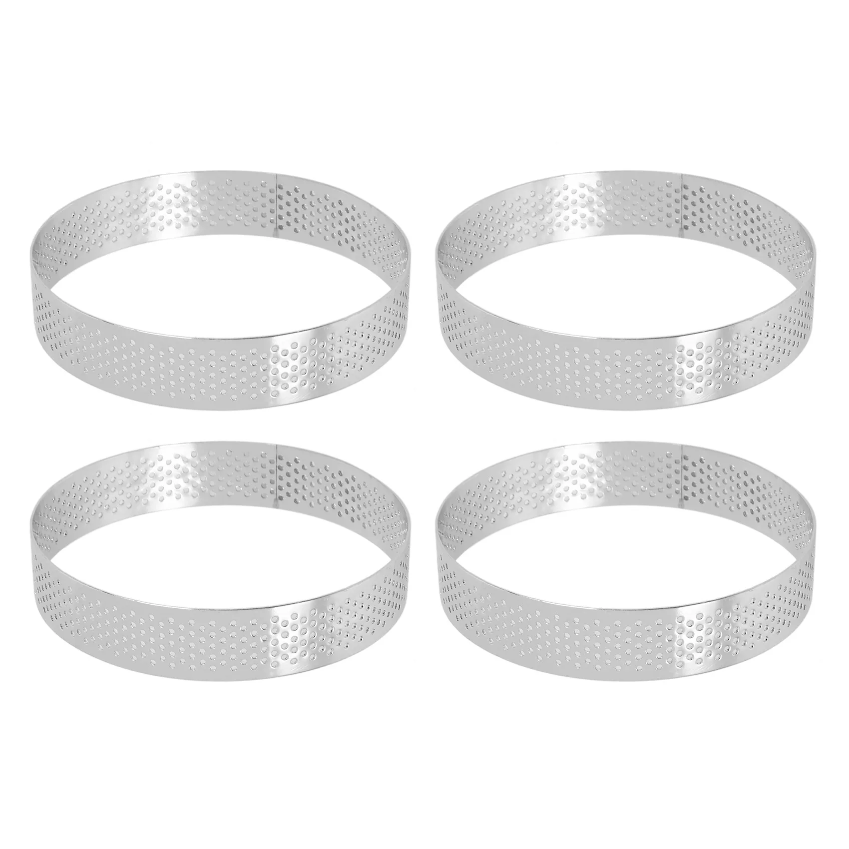 4 Pcs Circular Porous Tart Ring Bottom Tower Pie Cake Mould Baking Tools Heat-Resistant Perforated Cake Mousse Ring,10cm image 2
