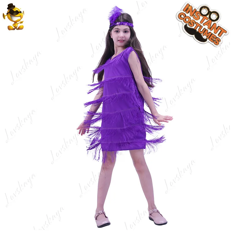 

Детское винтажное платье для латинских танцев, сценический костюм с бахромой для девочек для детей