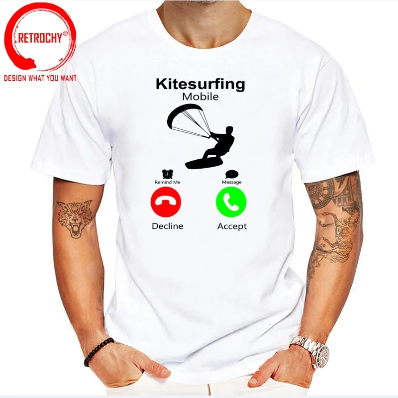 Kitesurfer Mobile Call Me Kite Surfer Kitesurfing T Shirt Men Fashion Trendy Casual Clothing Stylish Tops Tee Shirt Leisure
