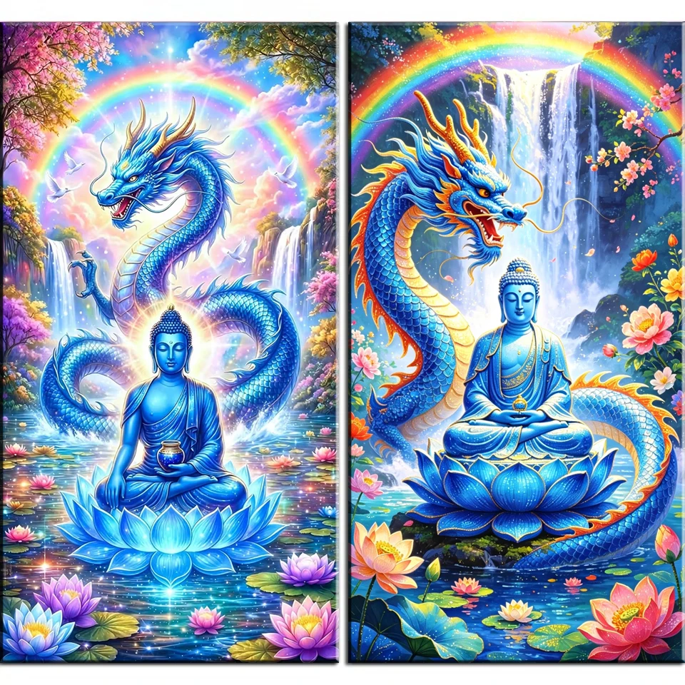 Blue Dragon Lotus Scenery Full Round Square DIY Diamond Painting Set, New 2026 Diamond Art Mosaic Craft Handmade Home Decor