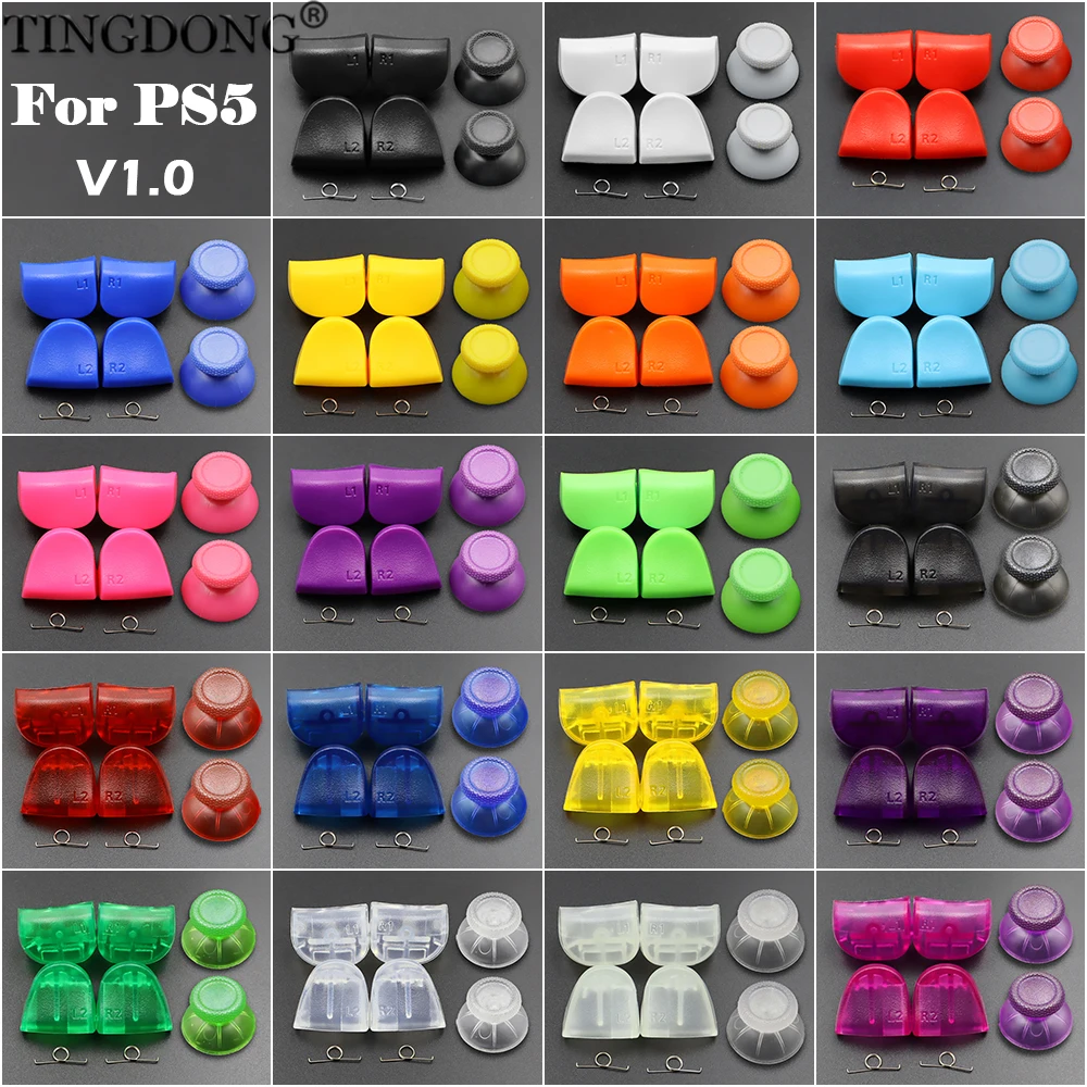 1Set Thumbstick-Kappen + L1R1 L2R2 Trigger-Schultertasten mit Federn für PS5 DualSense BDM-010 V1.0 Ersatz-Reparaturteile