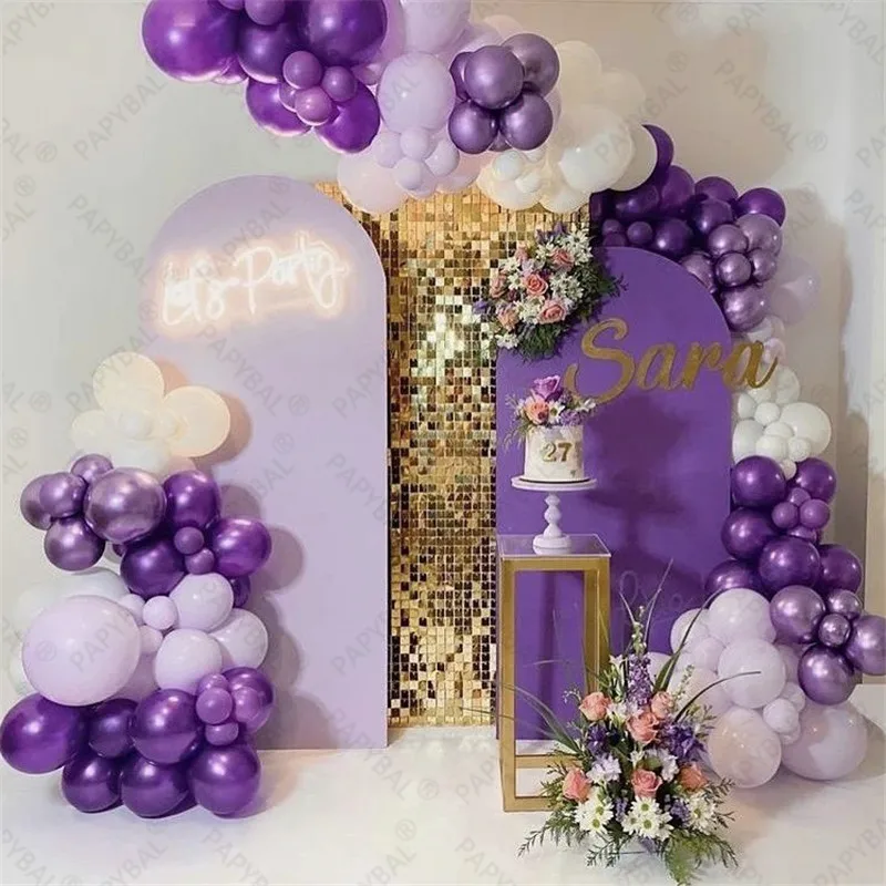 

129pcs Chrome Purple Wedding Balloons Arch Garland Kit Birthday Anniversary Party Decoration Baby Shower Air Globos Supplies