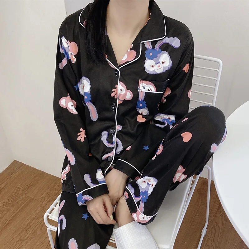 Pajamas Women\'s DisneySpring Autumn Student Pajamas Long Sleeve Long Pants Cardigan Cartoon Pajamas Household Suit 2 Pieces Set