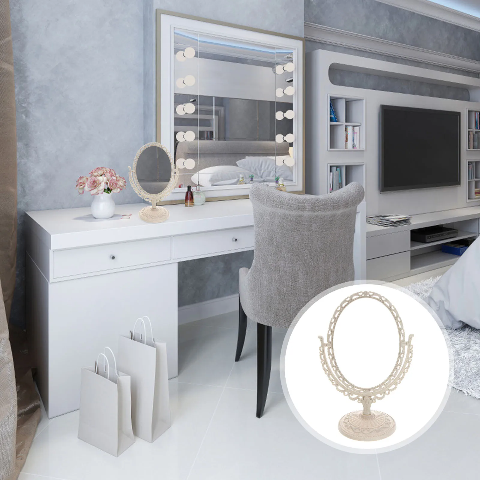 

Vanity Mirror for Makeup Magnifying Magnifier Dress Stand Oval with Magnification Tabletop Mirrors Travel