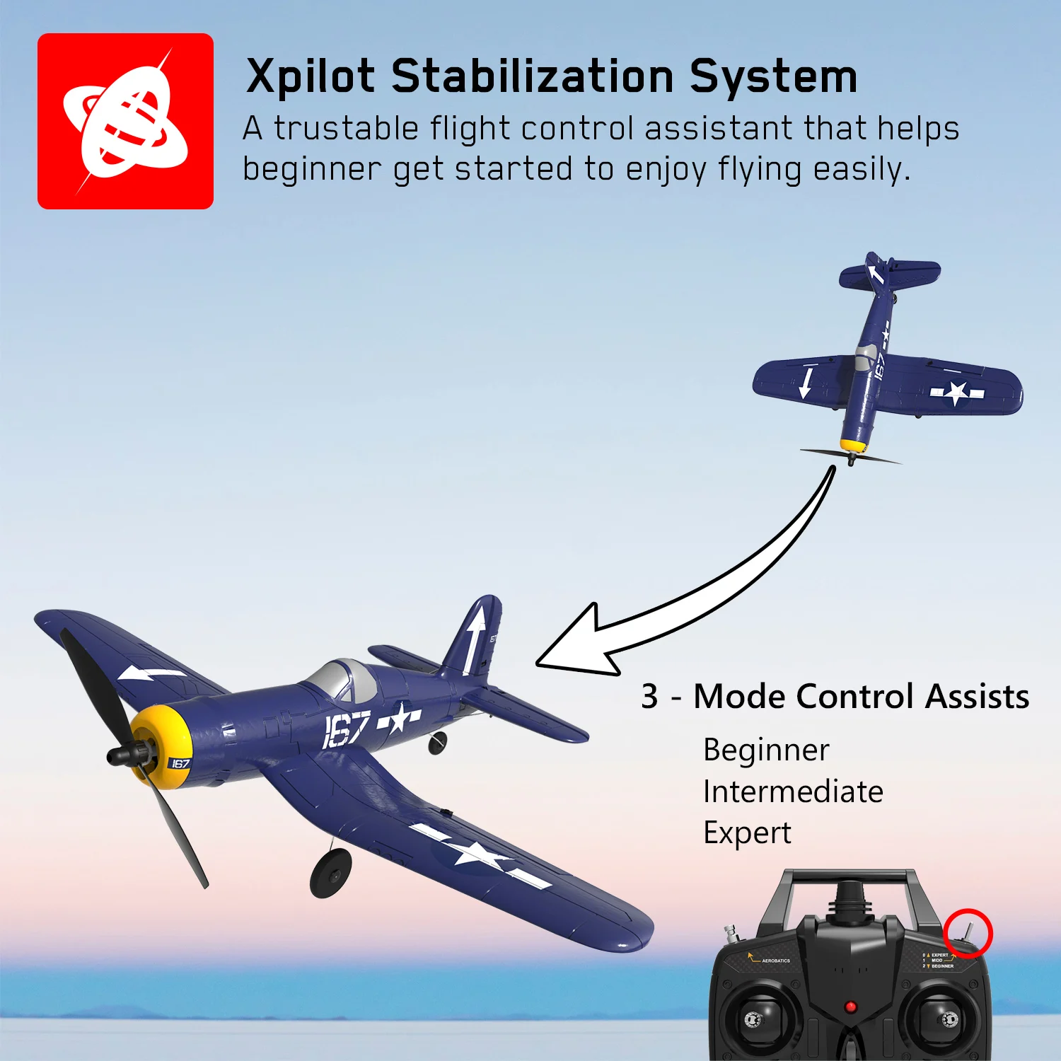 Volantex RC Plane F4U Corsair 2.4Ghz 4CH 6-Axis Gyro EPP Foam 400mm Wingspan Fixed Wing Glider For Beginner 761-8 RTF