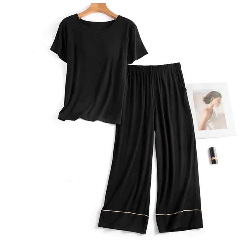 Women Short Sleeved Capris Suit Casual Summer Cotton Pajamas Female Nightwear Sleeping Pijamas Set Pyjama Pour Femme Home Wear