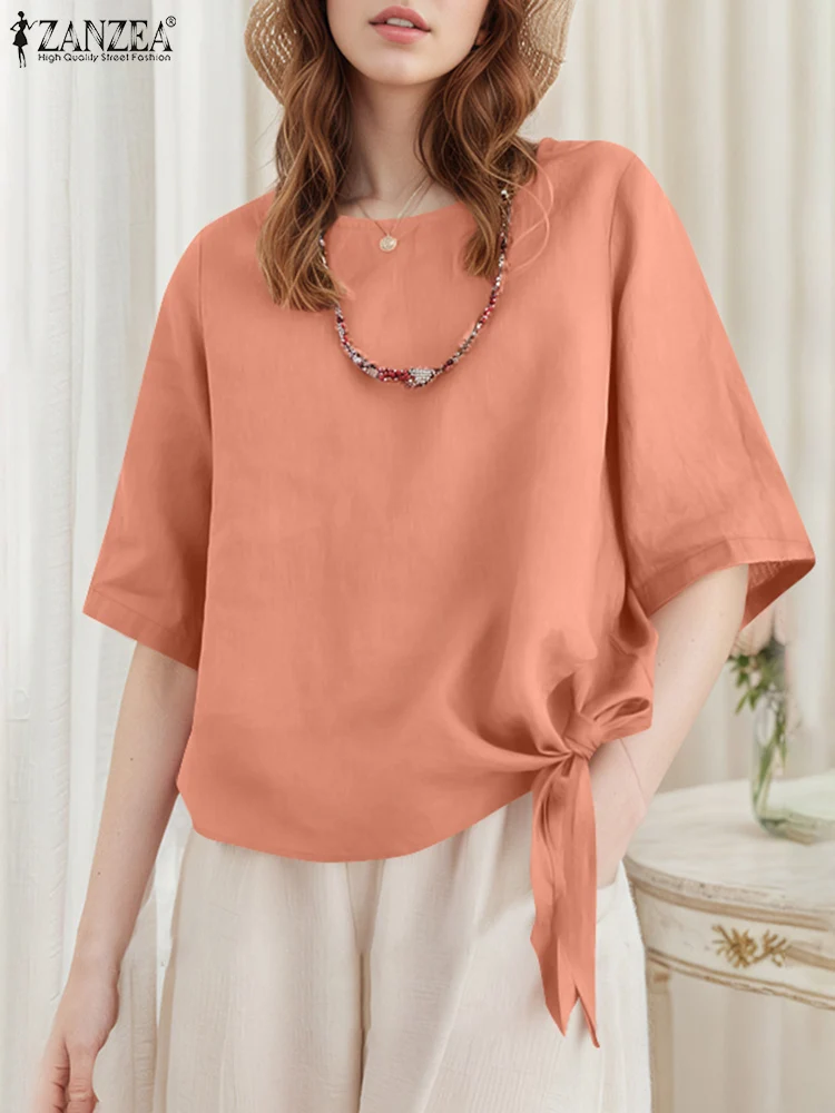 ZANZEA Letnie eleganckie koszule Stylowa bluzka damska 2025 Casual O Neck Half Sleeve Holiday Tops Female Work OL Blusas Tunic