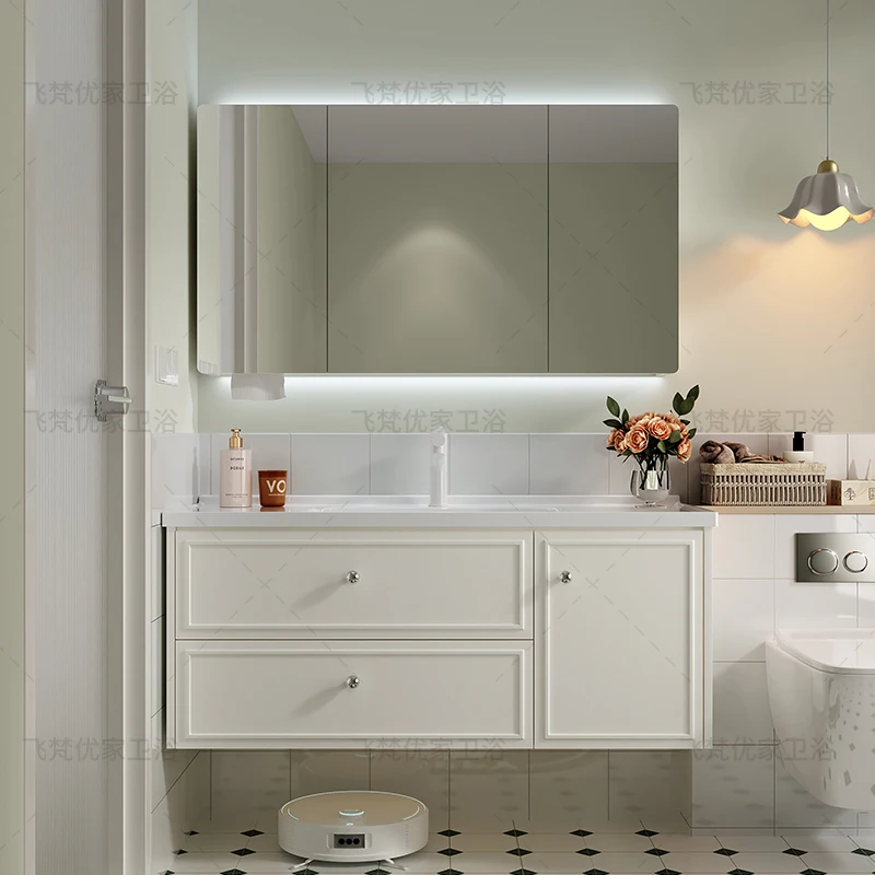 Bathroom Vanity Sink Cabinet Organizer Shelf Drawer Wooden Mirror Closet Meuble Salle De Bain Modern Storage Functional Column