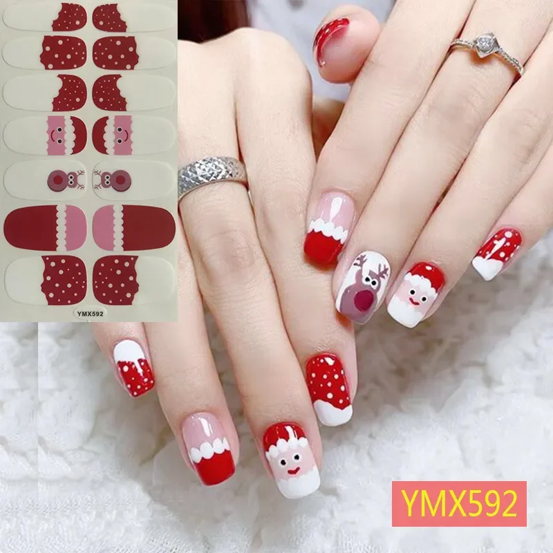 1 Sheet (14Tips Stickers) Christmas Series Self Adhesive Full Cover Nail Art Stickers, Adhesive Nail Decals For Women