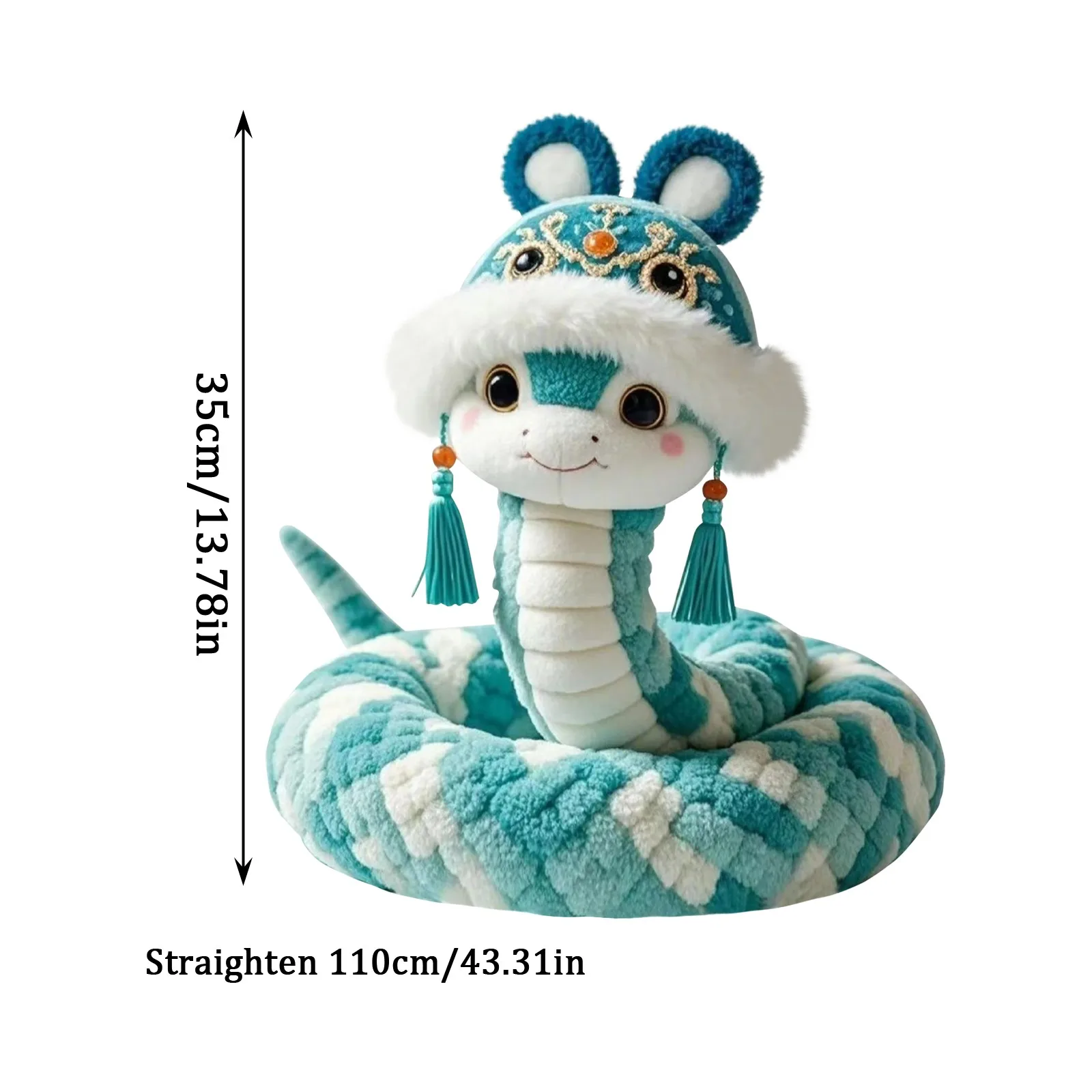 13 Inch Chinese New Year Plush Snake Plush Toy Mascot Doll Snake Plush Toy Decorate Doll Gifts（Peacock Blue）2025