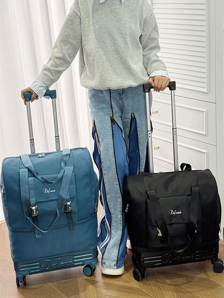 large-capacity-travel-bag-with-wheels-handheld-luggage-bag-shoe-compartment-fashionable-trendy-abs-pvc-material-unisex