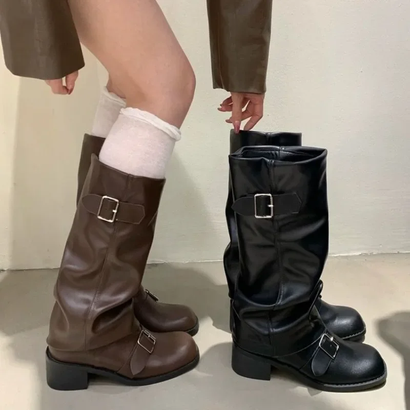 Retro Brown Women's Boots 2024 New Autumn Fashion Small Figure Slim and Versatile Thick Heels Stacked Women's Short Boots