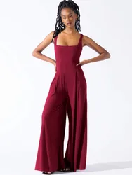 Summer Women's Jumpsuit Long Pants Sleeveless High Waist Wide Leg Ankle-length Pants Solid Color Casual Fashion Women's Wear2024