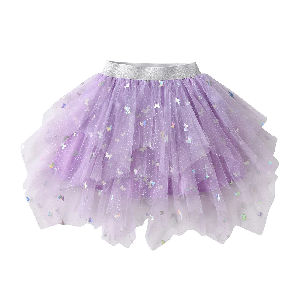 

VIKITA Girls Butterfly Sequins Tutu Dress Kids Mesh Tulle Irregular Purple Casual Princess Party Prom Gown Children Clothes