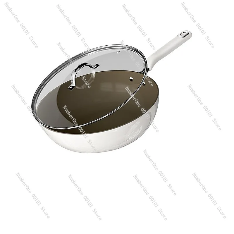 Durable Titanium Ceramic Non Stick Frying Pan Home Cooking Wok Wear Resistant Smokeless Flat Bottom Skillet for Induction Cooker