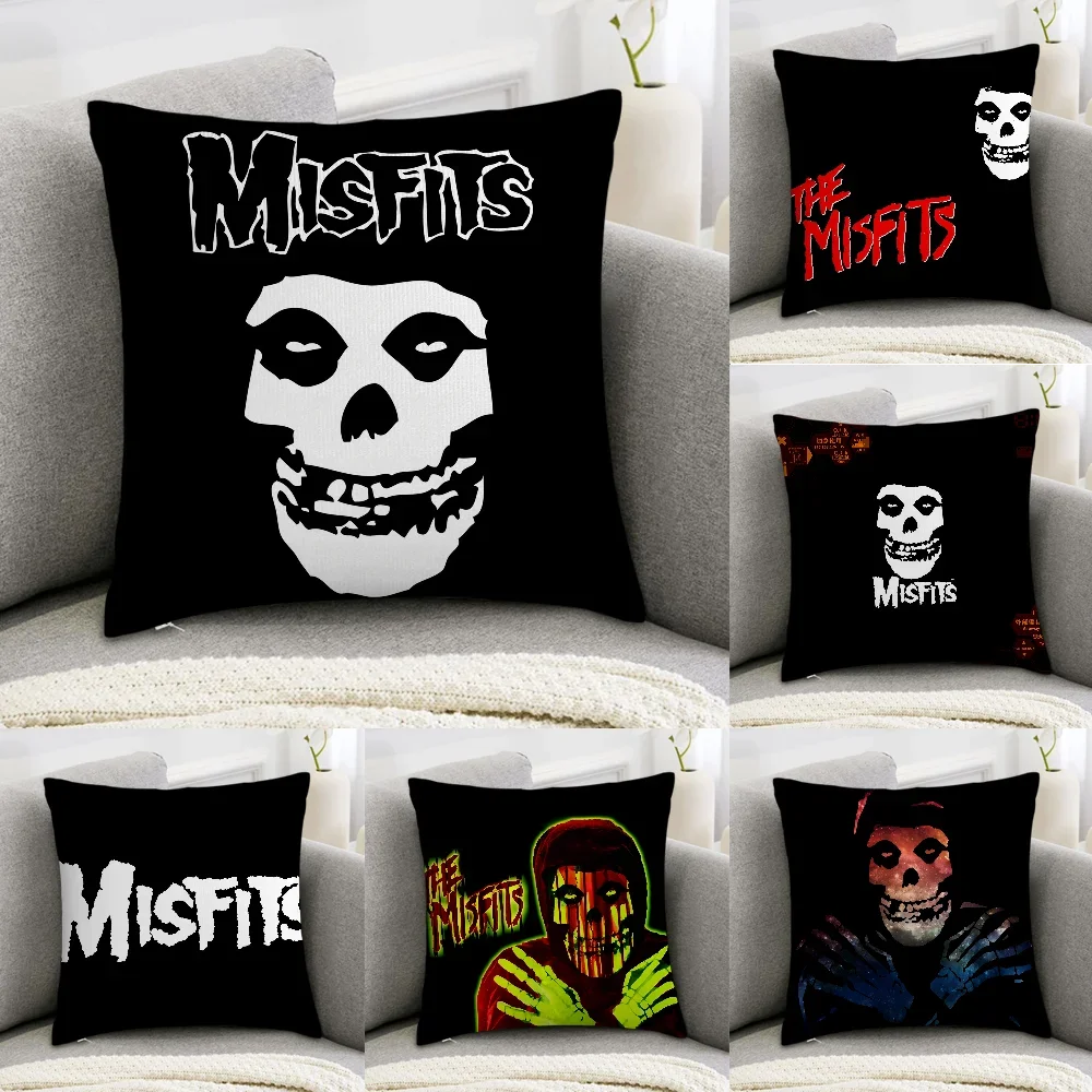 Band M-Misfits Totenkopf-Kissenbezug, Sofa, dekorativ, Zuhause, doppelseitiger Druck, Plüsch, quadratisch, Dekokissenbezüge, Kissen-Dekor-Bezug