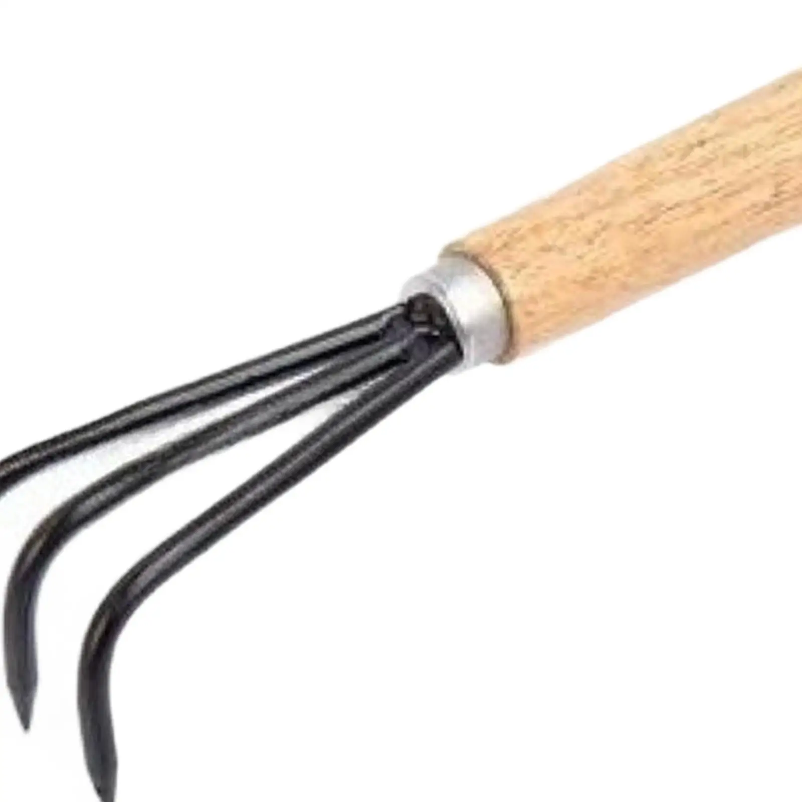 Gardening Rake Handheld 3 Prong Cultivator Compact Metal Wood Tool for Weeding Loosening Soil Planting Garden Tasks