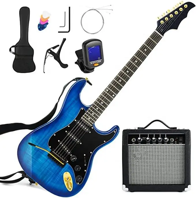 

Huasheng High Quality 39 Inch Electric Guitar Full Size Beginner's Musical Instrument Kit With 25 Watt Amplifier RIPPLE BLUE