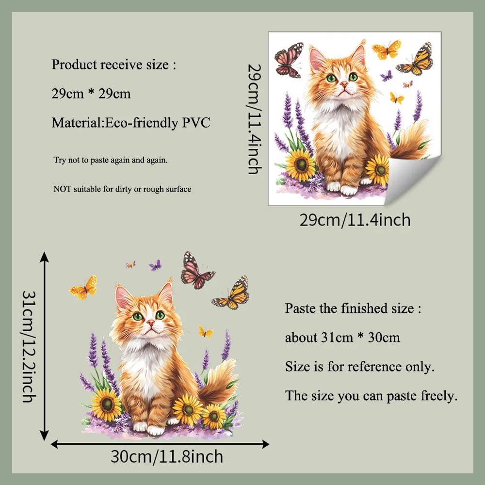 Cartoon Cat Flower Butterfly Wall Stickers Bathroom Toilet Decoration Mural Living Room Cabinet Home Decor Self-adhesive Decals