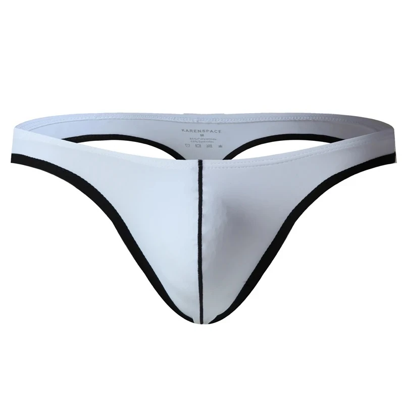 

Men's Ice Silk Thong - Low Waist Sexy Nylon Underwear with Contrast Trim Comfortable Sports Underpants Daily Wear Youth Knickers
