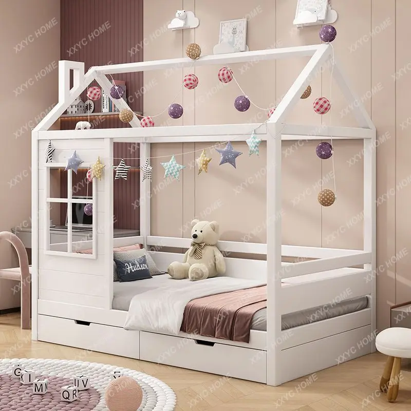 . Children's Bed Girl Princess Bed Solid Wood Single Cartoon Boy Tree House Bed Belt Fence Small House Stitching