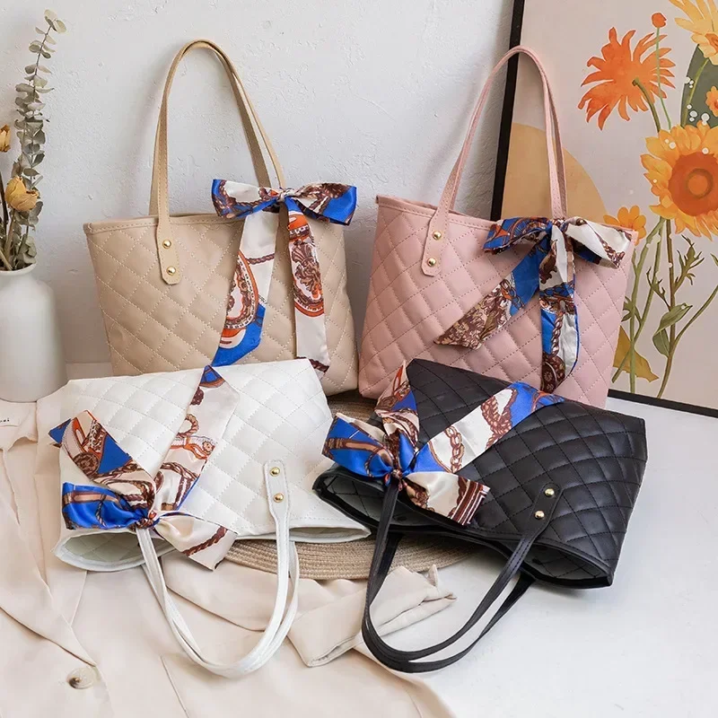 Large capacity Lingge embroidered bag, trendy scarf tote bag, best-selling single shoulder bucket bag in Southeast Asia