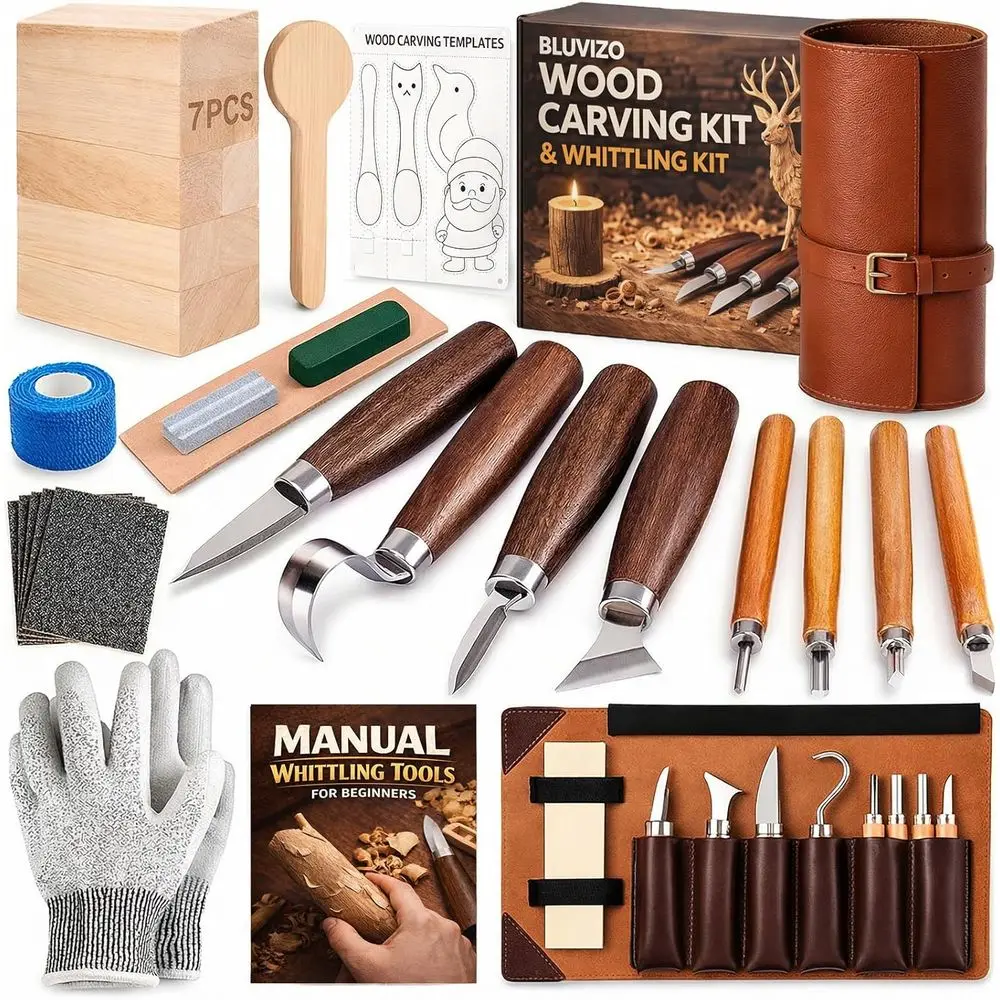 

Набор для резьбы по дереву премиум-класса с кожаным чехлом: незаменимые инструменты для любителей деревообработки и резьбы по дереву всех возрастов