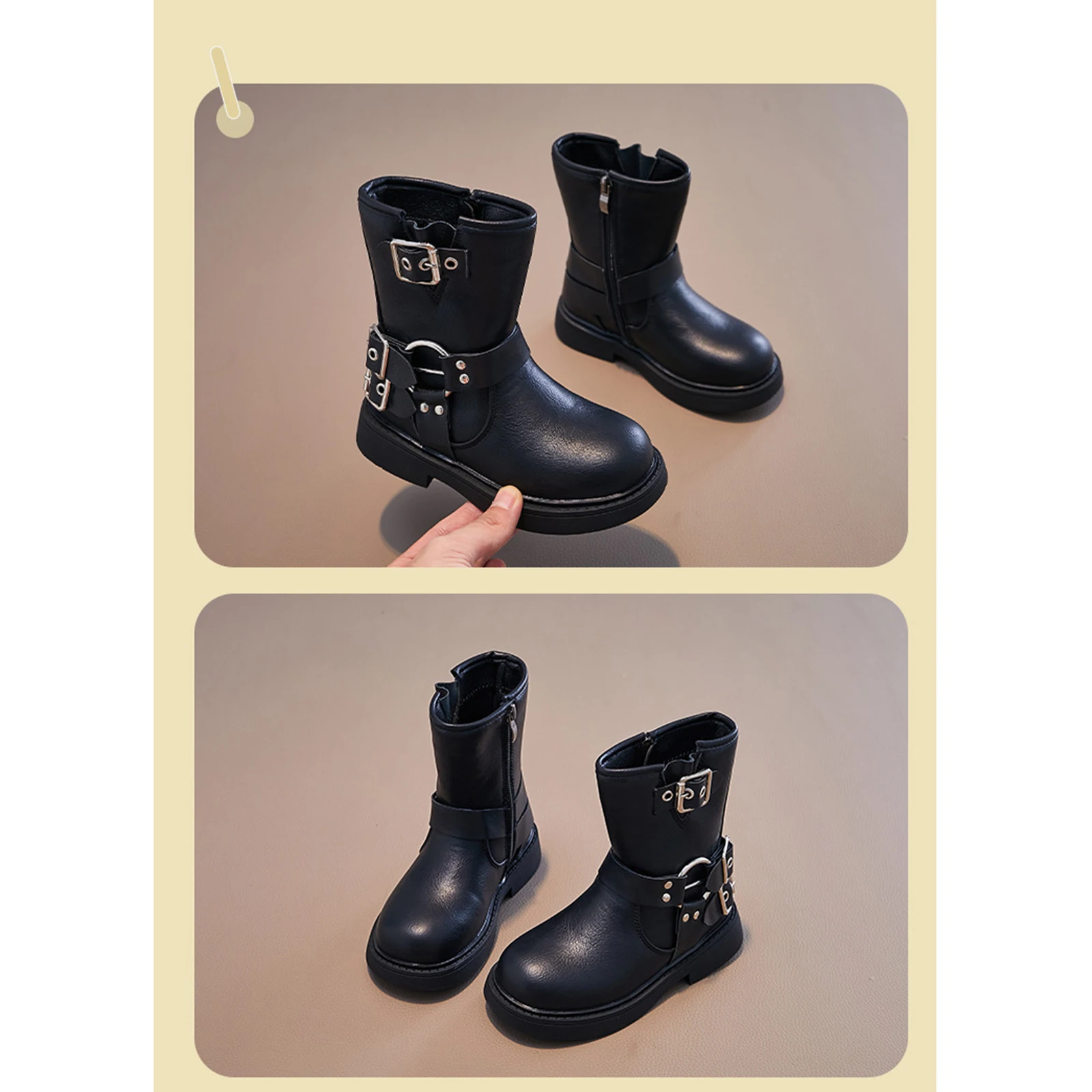 ربيع الخريف الفتيات الأحذية الكلاسيكية مشبك بريطانيا نمط الرجعية الاطفال أحذية بوت قصيرة عدم الانزلاق جولة تو منصة أحذية ركوب الخيل 2026 جديد #3