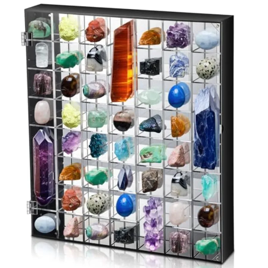 

Rock Display Case Adjustable Acrylic Display Case with Mirrored Crystal Organizer for Collectible Crystal Stones Wall Mountable