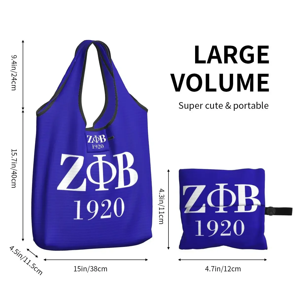 แฟชั่นพิมพ์ Zeta Phi Beta Sorority โลโก้ Tote ถุงช้อปปิ้งแบบพกพาไหล่ Shopper ตัวอักษรกรีก 1920 กระเป๋าถือ