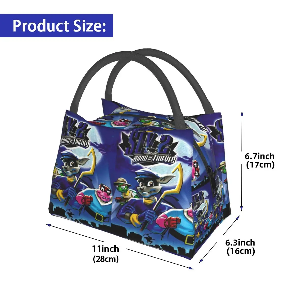 Comic Collage Sly Cooper Raccoon Fox Turtle Hippo Comic Manga Anime Game Lunch Bag Boxes Container Cooler Thermal Lunch Box Tote