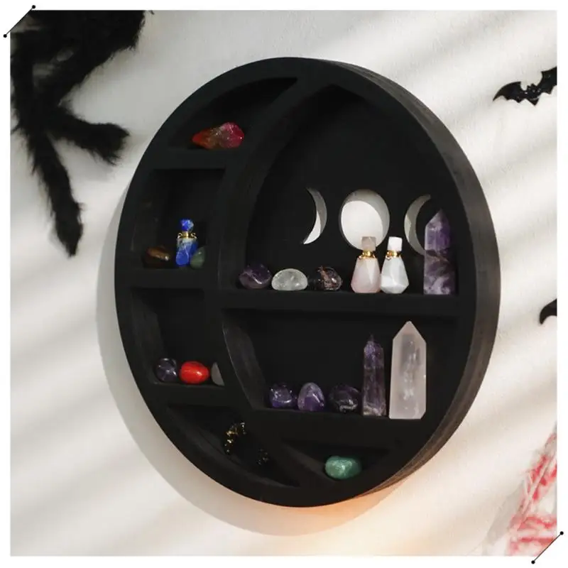 Crescent-Moon Shelf For Crystals Crystal Shelf Display For Wall, Moon Wall Decor Moon Phase Wall Decor For Bedroom 29.5X29.5Cm