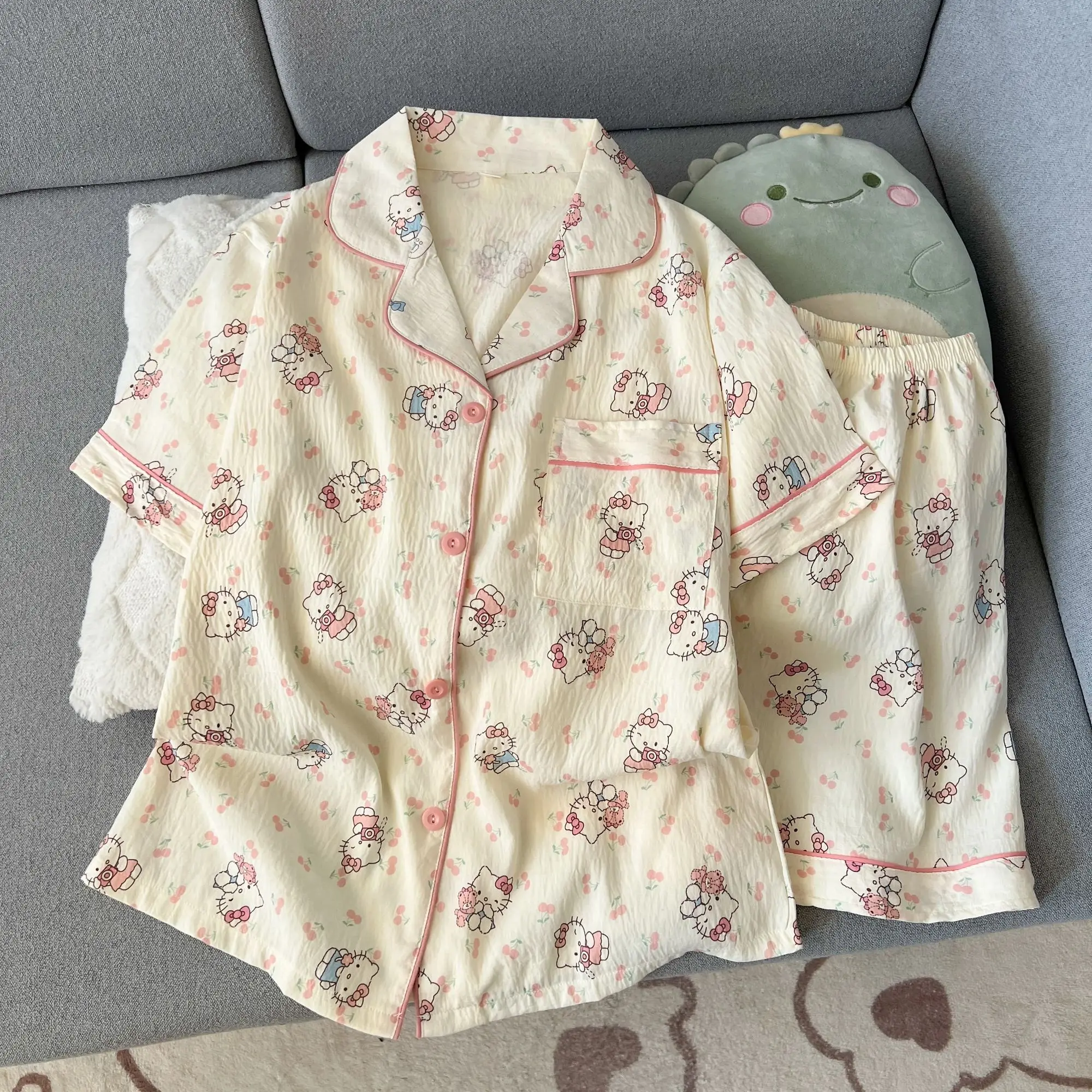 

Sanrio Y2K Pajamas Cotton Sleepwear Hello Kitty Pyjama Summer Shorts Short Sleeve Pijama Women's Nightwear Home Wear 2 Piece New