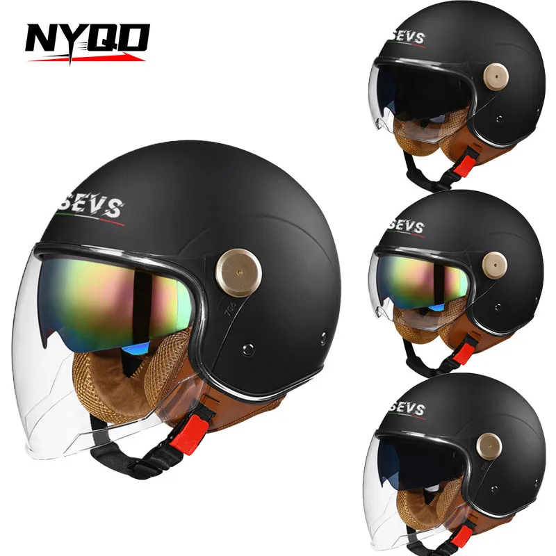 

Men Women Motorcycle Helmet DOT Four Seasons Biker 3/4 Open Face Helmet Retro Electric Bike Scooter ABS Shell Moto Helmet
