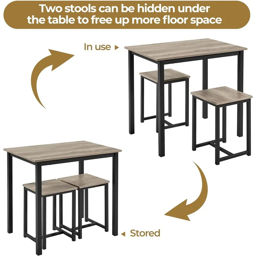 طقم طاولة طعام مدمج لشخصين مع مقعدين، رمادي، تصميم موفر للمساحة للمطبخ، غرفة الطعام، غرفة المعيشة