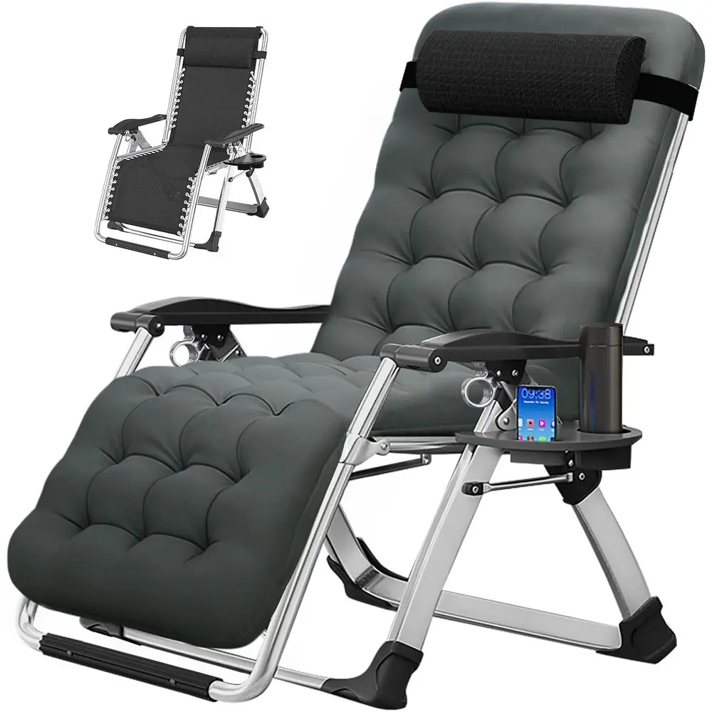 Zero Gravity Chair, Outdoor Padded Lounge Chair with Side Table, Reclining Chair, Sturdy & Comortable, Supports up to 440lbs
