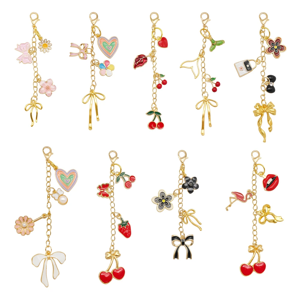 6/9Pcs Cute Lip Balm Charms Keychain with Flower Sea Life Cherry Dangle-Metal Lip Gloss Pendant Key Bag Phone Case Hanging Decor view 5