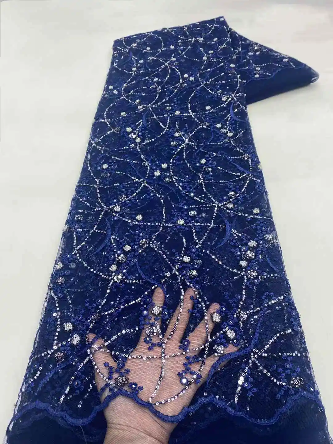 

Luxury African Sequins Beaded Lace Fabric 2025 High Quality Groom Nigerian Wedding Bridal Embroidery French Tulle Sewing