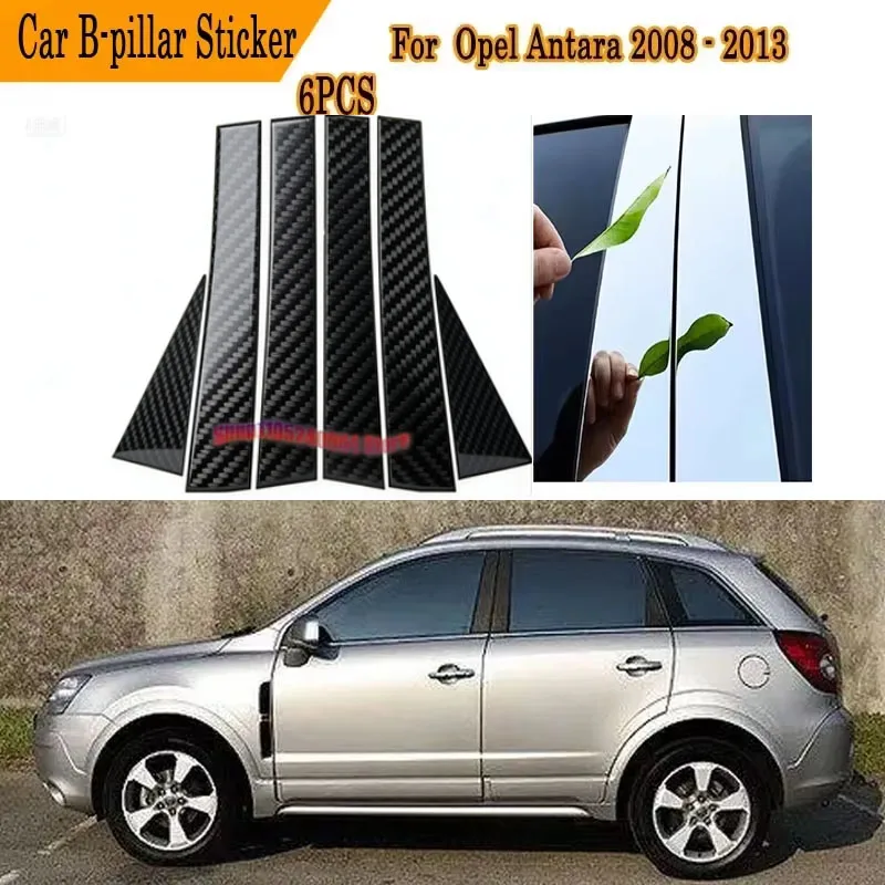 For Opel Antara 2008-2013 6PCS Glossy Black Silver Carbon Fiber B & C Pillar Post Cover Protective Exterior Trim Complete Kit