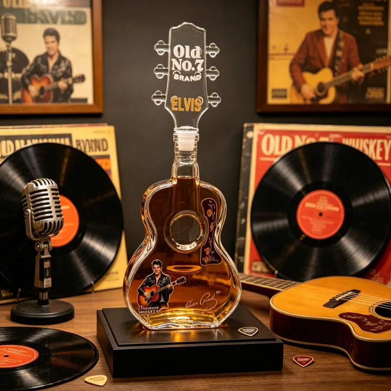 Elvis Guitar Shaped Glass Decanter Sticker Craft Whiskey Bottle Creative Spirits Container Home Bar Decor Gift