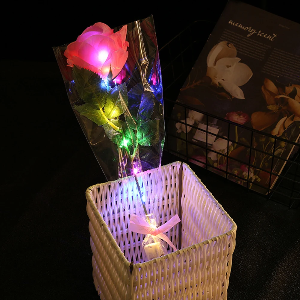 

5pcs Glowing Rose Faux Flowers Artificial Wedding Luminous Valentine Day Home Office Shop Bouquet